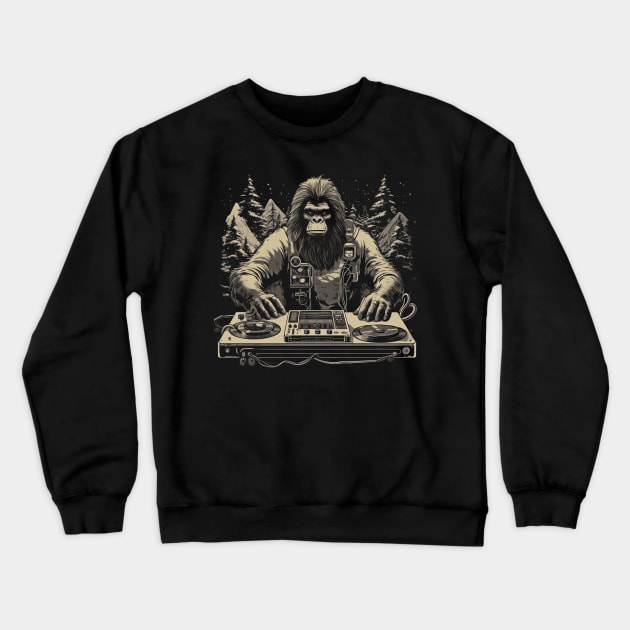 Bigfoot DJ | Funny Retro EDM Festival Bigfoot Crewneck Sweatshirt by We Anomaly